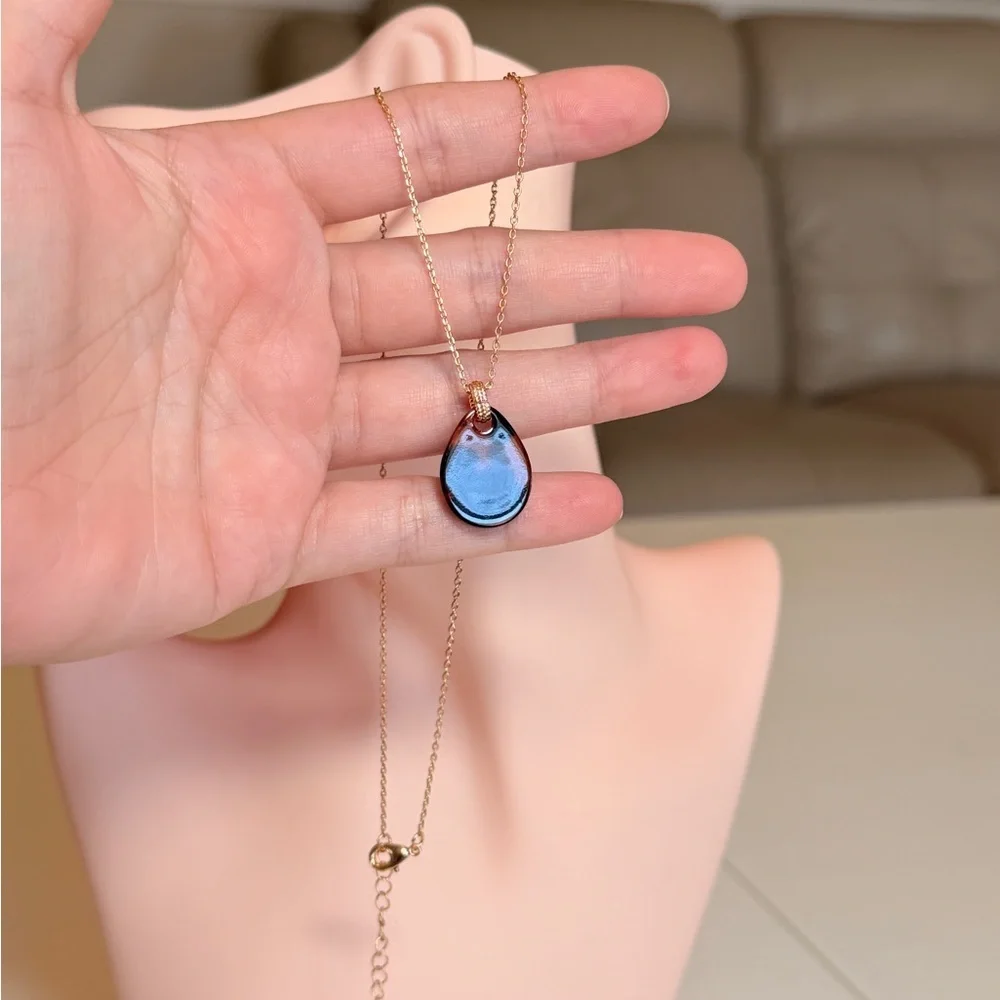 Gold Chain Necklace with Black Teardrop Pendant